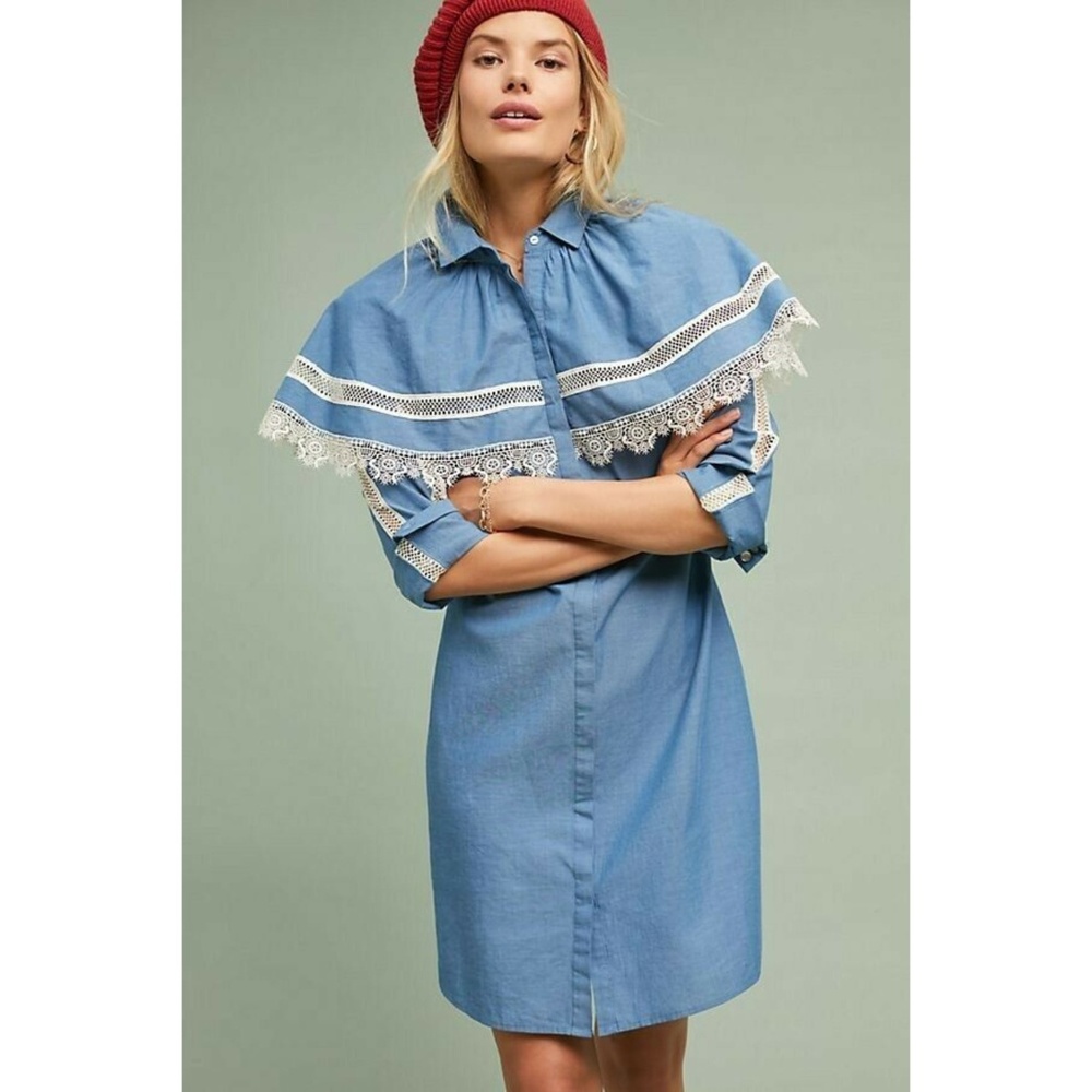 Rare Anthropologie Light Blue Denim Shirt Dress
